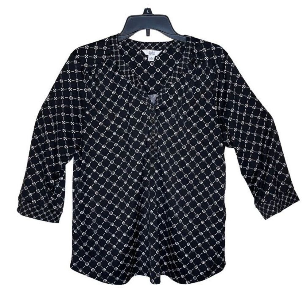Womens Croft & Barrow V-neck Blouse with 3/4 length sleeves - sz L